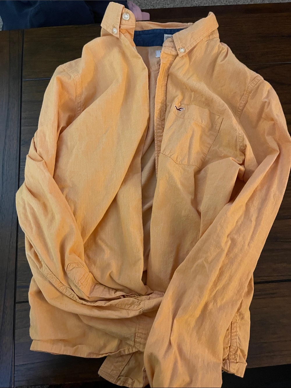 Hollister Men's Orange Button-Up Pocket Shirt